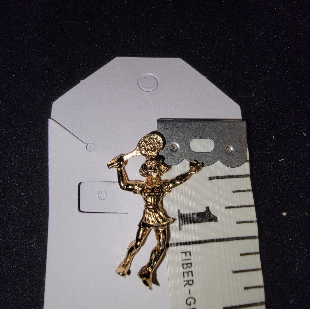 Gold Tone Tennis Player Brooch